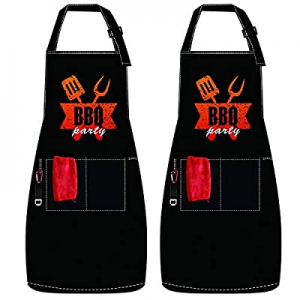 UPTRONIC 2 Pack Adjustable Bib Aprons now 50.0% off , Waterdrop Oil Stain Resistant Apron with 2 P..