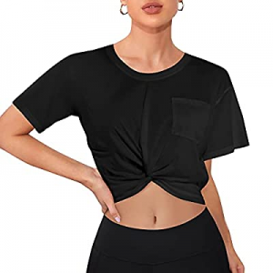 50.0% off RACELO Womens Workout Crop Tops Loose Gym Running Yoga Shirts Athletic Short Casual Exer..