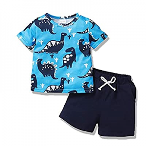 Toddler Boy Clothes 12M-5Y, Baby Boy Summer Outfits Printed Letters Dinosaur T-shirt Shorts Set no..