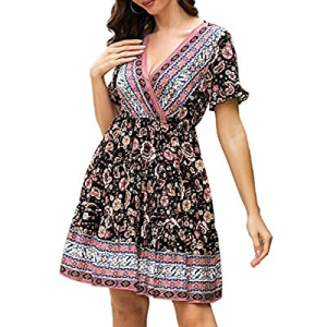 LIUMILAC Women Boho Maxi Beach Dress Floral Swing Spaghetti Straps Dress Pocket now 55.0% off 