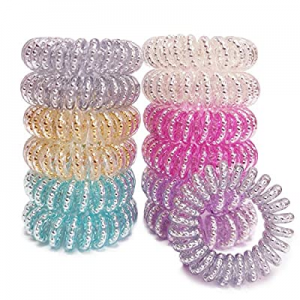 TEQIFU Spiral Hair Ties, 12 Pack Coil Hair Ties Hair Elastics Hair Band Multiple Colour Waterproof P