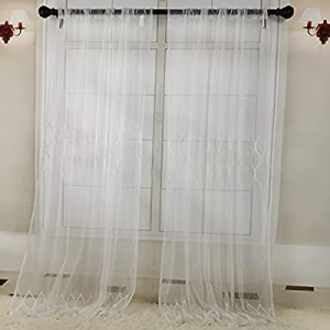 One Day Only！Booque Valley Geometric Embroidery Sheer Curtains now 50.0% off , Luxury Window Treat..