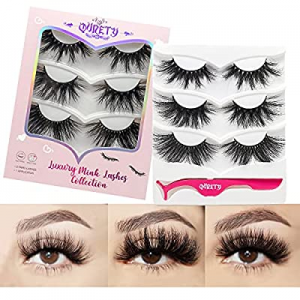 5D Real Mink Lashes, 3 Pairs 25mm Long Eyelash Pack, Reusable Fluffy Mink Eyelashes, Cruelty Free Fa