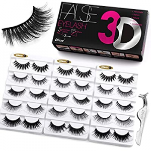 Eliace Lashes 5 Styles 15 Pairs Silk Mink Eyelashes Faux Mix, Fluffy Volume Cat Eye Lashes 3D Eyelas