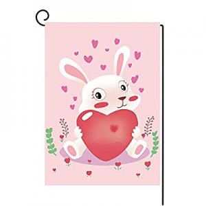 LANMEI Valentines Day Garden Flag Vertical Double Sided Rabbit with Red Heart Spring Garden Flag n..