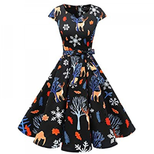 Women's Vintage Tea Dress Prom Swing Cocktail Party Dress with Cap-Sleeves now 70.0% off 