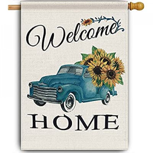 One Day Only！Sunflower Summer Flag 28 x 40 Double Sided  now 50.0% off , Burlap Decorative Large G..