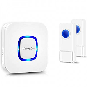 Coolqiya Wireless Doorbells Chimes for Home with 2 Remote Door Bell Buttons Waterproof and 1 Plug ..