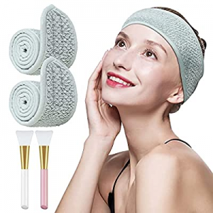 Spa Headband – 2 Pack Adjustable Coral Fleece Makeup Headband for Face Washing, Shower Sports Yoga (