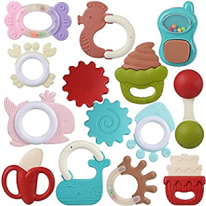 FAHZON Baby Rattle Sets  now 40.0% off , 13Pcs Teether Toys with Storage Box for Babies 0-6-12 Mon..