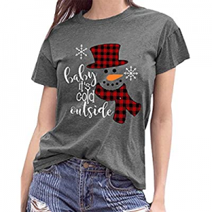 50.0% off Baby It's Cold Outside Women Christmas Shirts Buffalo Plaid Snowman Cute Graphic Tee Top..