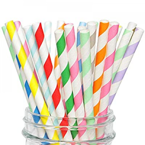 40.0% off Multicoloured Paper Straw Striped Disposable for Party Drinking Juice Smoothie ( Pink Re..