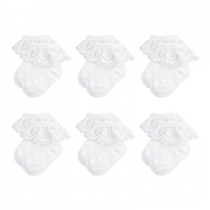 One Day Only！50.0% off 6 Pairs Baby Girls Socks Newborn Ruffle Lace Socks Princess Frilly Knit Cot..