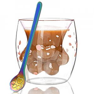 RAFIGA Cat Paw Cup now 40.0% off ,Cat Cup,Espresso Cups,Pink Cherry Petal Cat Paw Glass,Tea Milk F..