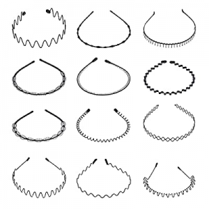 Teqifu 12Pcs Metal Hair Bands for Men Women's Headbands, Unisex Black Wavy Spring Non Slip Sports Ha