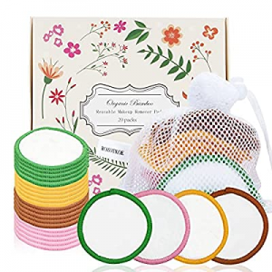 20 Pack Reusable Make Up Remover Pads, Rozotkoe Portable 2-Layer Bamboo Cotton Rounds for Face Clean