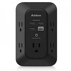 USB Wall Charger Surge Protector - Addtam 5 Outlet Extender with 4 USB Charging Ports ( 1 USB C, 4.5