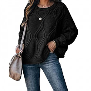 One Day Only！Jollycode Women's Long Sleeve Cable Knit Pullover Sweater Loose Crewneck Jumper Tops ..
