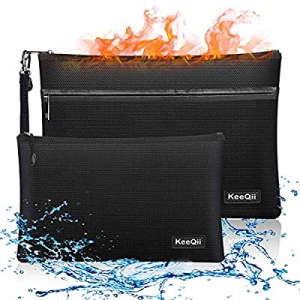 KeeQii Fireproof Money Bag now 55.0% off ,Two Pockets Waterproof and Fireproof Document Bags, Fire..