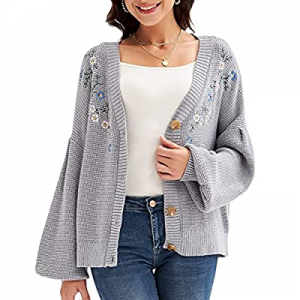 LIUMILAC Women Button Down Cardigan Sweater V-Neck Long Sleeve Cable Knit Coat now 40.0% off 