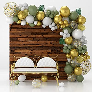 Olive Green Balloon Garland Arch Kit With White Gold Confetti Balloons now 60.0% off , Gold Metall..