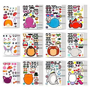 50.0% off 45 PCS Make-a-face Sticker Sheets 12 Animals Designs Mix Stickers Make Your Own DIY Stic..