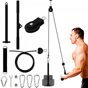 YaNovate Fitness LAT and Lift Pulley System with Loading Pin Tricep Strap Bar Cable Rope Machine f..