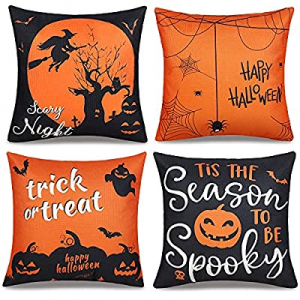 One Day Only！Halloween Pillow Covers 18x18 Set of 4 now 45.0% off , Halloween Decor Pumpkin Throw ..
