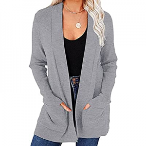 PIIRESO Women's Long Sleeve Waffle Knit Cardigan Open Front Casual Fall Sweaters with Pockets now ..