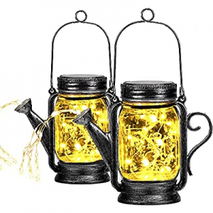 2 Pack Outdoor Hanging Solar Lanterns Mason Jar Solar Lights now 50.0% off , Watering Can Lights w..