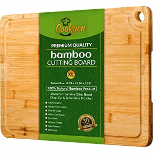 Cookgen Extra Large Bamboo Cutting Board With Juice Groove (XL 18 x 12.5) Organic Wood Cutting Boa..