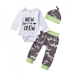 One Day Only！Newborn Infant Baby Boy Clothes Long Sleeve New to The Crew Romper Pants Hat 3PCS Out..