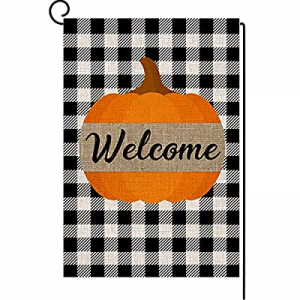50.0% off Pumpkin Garden Flag Vertical Double Sided Polka Dot Burlap Fall Thanksgiving Rustic Farm..