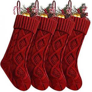Fesciory Christmas Stockings now 25.0% off , 4 Pack 18 Inches Cable Knitted Large Size Stocking Gi..