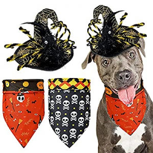 2 Pieces Halloween Dog Bandanas with Wizard Hat now 51.0% off , Reversible Design Adjustable Washa..