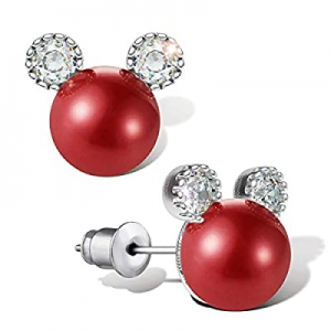 Pearl Stud Earrings for Women, 7 mm CZ Cute Mouse Stainless Steel Earrings (purple) now 50.0% off 