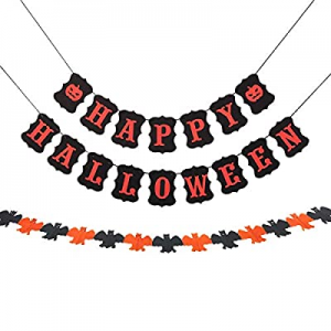 45.0% off JRrutien Happy Halloween Banner Cardstock Bunting Bat Paper Garland Decorations Black Or..