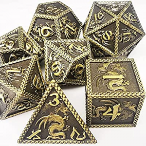 50.0% off HAOMEJA New Dragon Pattern Metal Dice Set D&D 7pcs DND Used for Dungeon and Dragon Dice ..