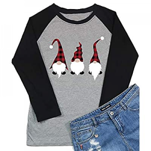 30.0% off T&Twenties Women's Christmas Gnome Shirt Cute Raglan Baseball Gnome T Shirts Christmas S..