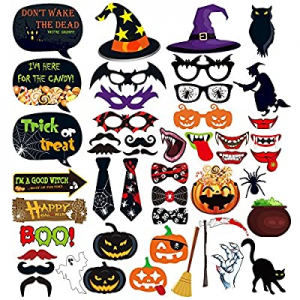 Halloween Photo Booth Props(47PCS ) Creepy Costume Props with Sticks for Halloween Decorations now..
