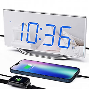 Mirror Alarm Clock for Bedroom with Dual USB Charger Ports,8.7" Large LED Display Loud Digital Alarm