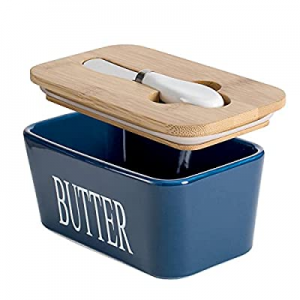 Hasense Butter Dish with Bamboo Lid and Knife，650ml Large Butter Keeper Container for Counter now ..