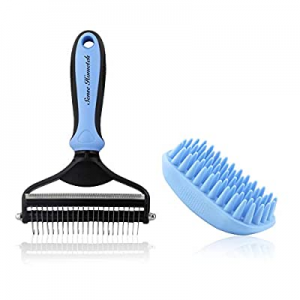 Sense Hometek Undercoat Rake Comb With Bath Brush for Dogs & Cats, 2 Sided Pet Grooming Tool, Detang