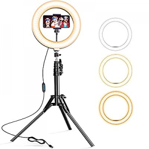 JUSTSTONE Selfie Ring Light with Tripod Stand and Phone Holder/Bluetooth Remote[3 Light Modes][Recha