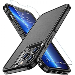iPhone 13 pro Case with Glass Screen Protector Military Grade Rugged Shockproof Case -Black