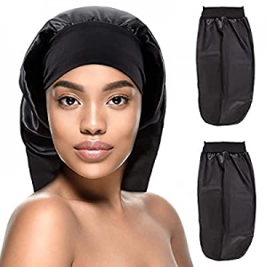 Kenllas Long Sleep Cap for Women - 2 PCS Large Soft Elastic Satin Band Night Bonnet for Curly Dreadl