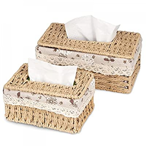 Rectangular Rattan 2 Pcs Set Paper Facial Tissue Box Cover Holders now 50.0% off , Container Napki..