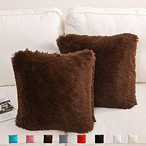 Yusoki Brown Faux Fur Throw Pillow Covers-18" x 18" now 50.0% off ,Set of 2-Soft Fluffy Shaggy Cus..