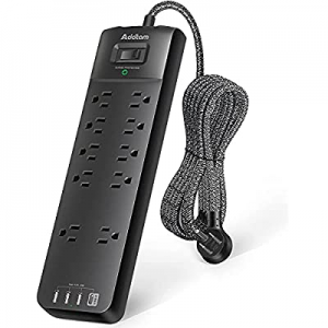 Power Strip - Surge Protector with 10 Outlets and USB C, 6 FT Extension Cord Flat Plug with Overload