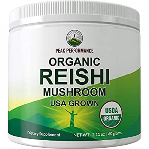 Organic Reishi Mushroom Powder (USA Grown) by Peak Performance. USDA Organic Vegan Mushrooms Supplem